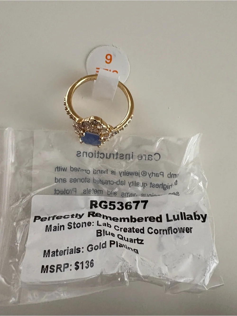 Bomb Party Perfectly Remembered Lullaby Ring RG53677 Cornflower Blue Quartz Gold